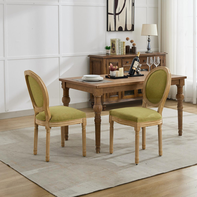 Chaise de salle à manger avec cadre en bois massif de style français et dossier en tissu antique, siège élégant et confortable