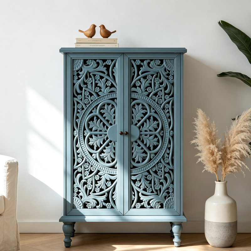 Armoire de rangement haute avec tablettes, armoire d'appoint élégante avec 2 portes et buffet polyvalent, Bleu