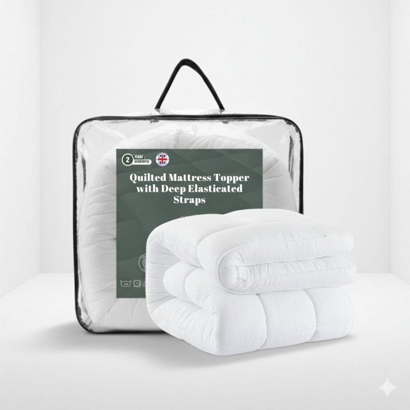 MHG Living Box Stitched Microfibre Mattress Topper - Ultra Soft Breathable Bed Topper With Elasticated Straps