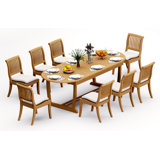 6 Seats 7 Pcs Grade-A Teak Wood Dining Set: 94" Mas Oval Trestle Leg Table And 6 Arbor Stacking Armless Chairs #11AB2300