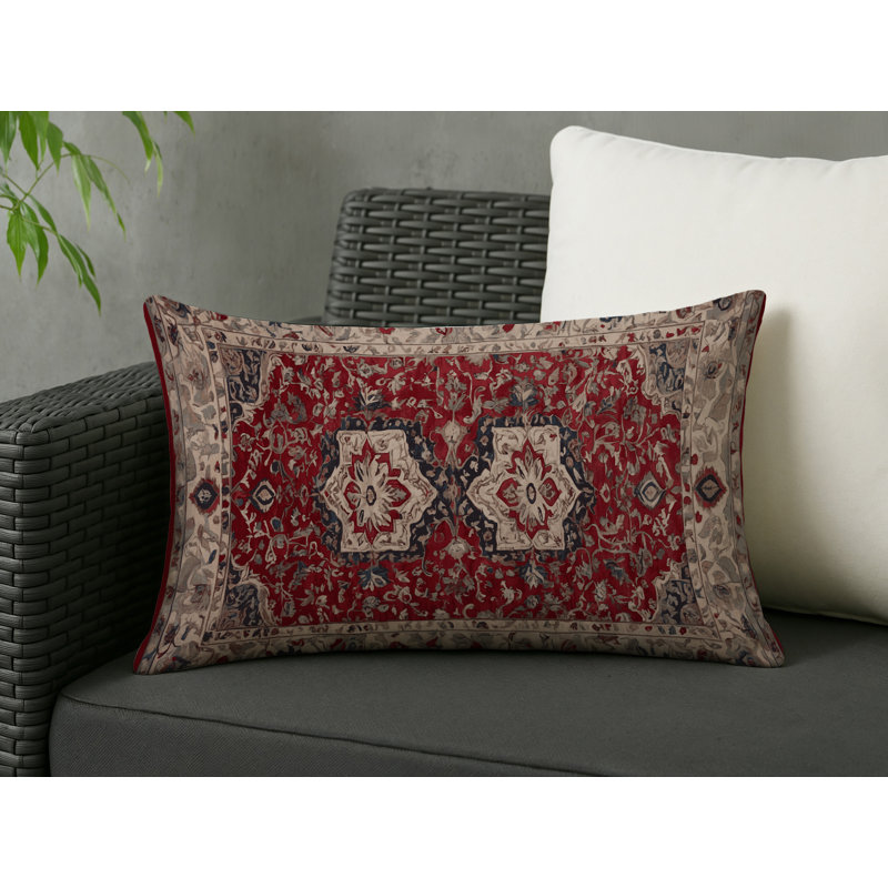 Coussin décoratif intérieur et extérieur Modern, Rouge / crème oriental, Rectangle H 20 po x l 14 po
