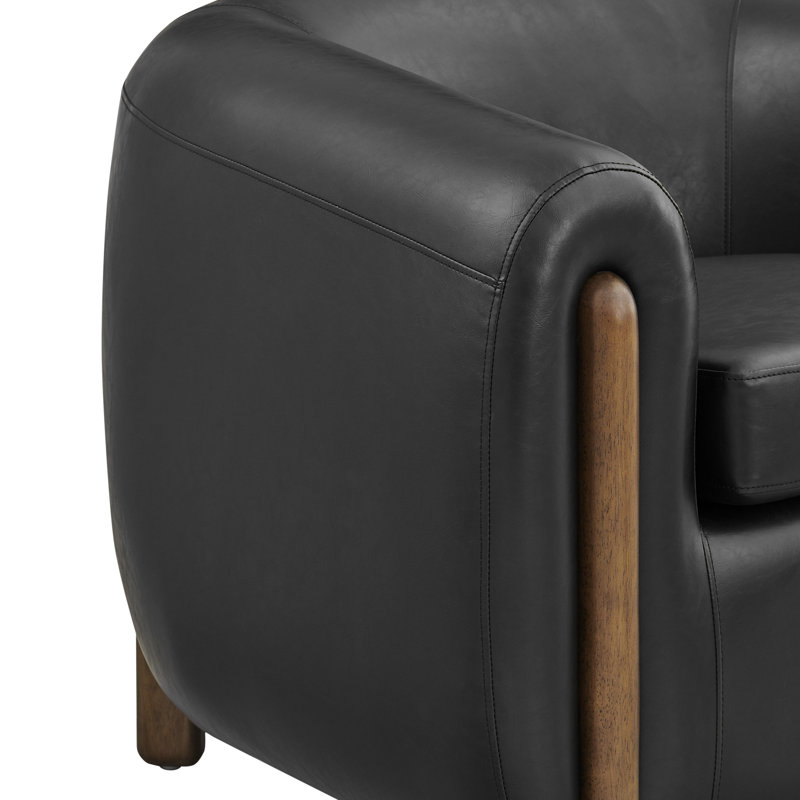 Leamon Fire-Resistant Upholstered Barrel Chair, 28" H x 38.5" W x 33" D, Black Faux Leather