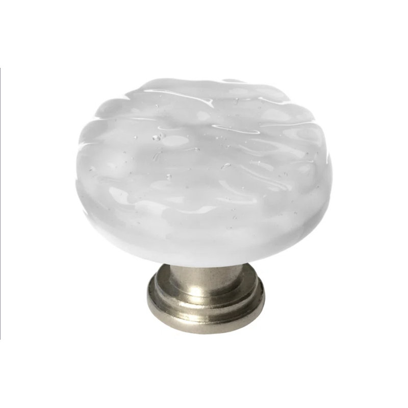 Poignée ronde en verre Glacier, Nickel satiné, Gris bleuâtre