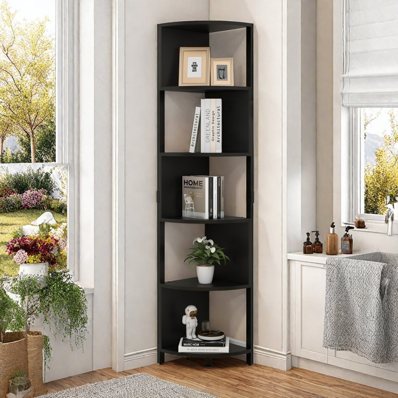 Ebern Designs 69"H 6-Tier Corner Etagere Bookcase, Black
