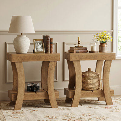 Narrow End Table with Storage Shelf, 2-Tier Side Table for Living Room