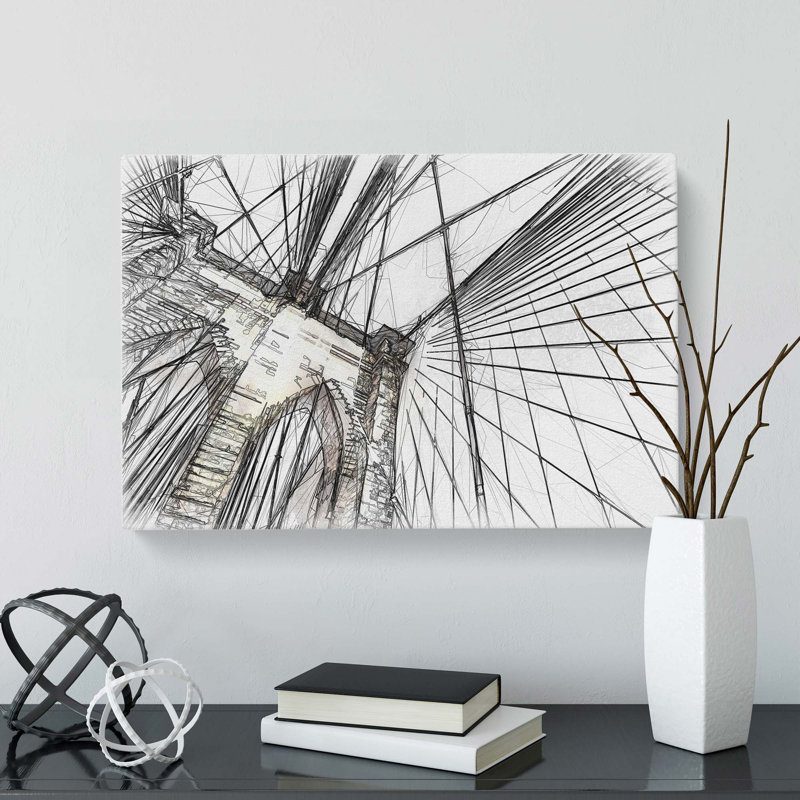 The Brooklyn Bridge in New York City in Abstract - Wrapped Canvas Drawing - Wrapped Canvas, 50cm H x 76cm W x 3cm D