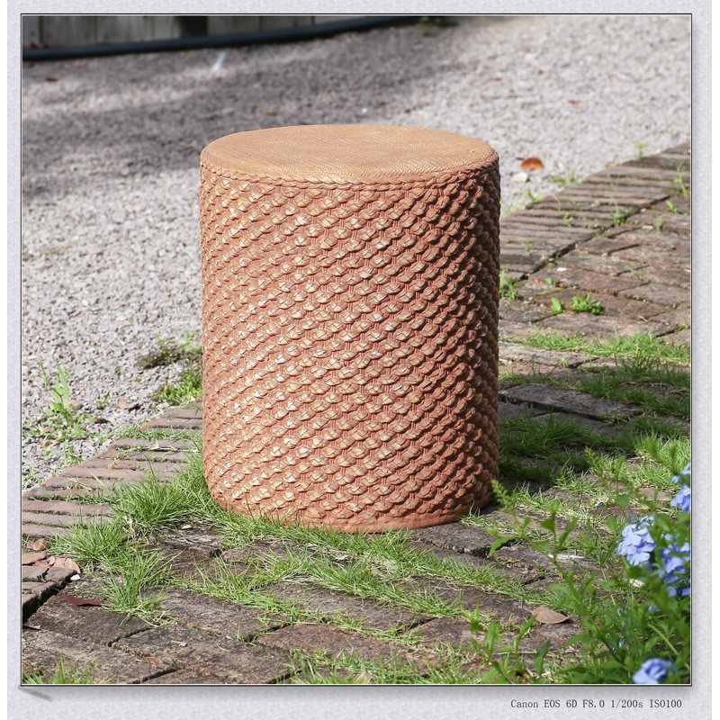 Evie Outdoor Patio Round MGO Side Table With Weather-Resistant Rattan And Aged Brown Finish For Rustic Charm And Durability