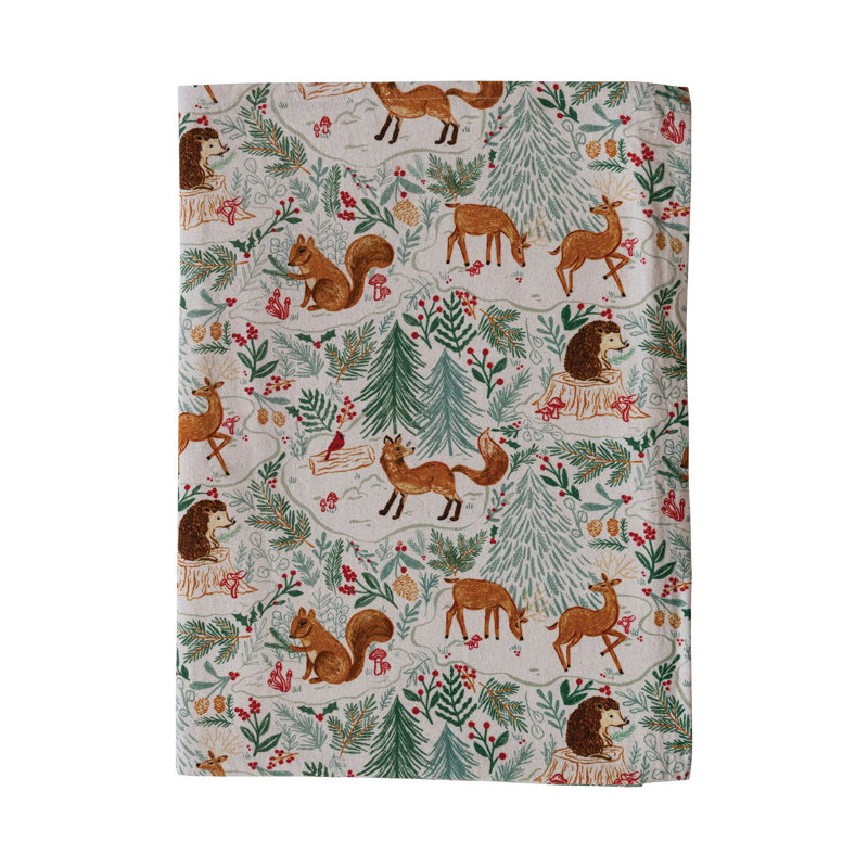 Cotton Printed Tablecloth With Woodland Flora And Fauna Pattern