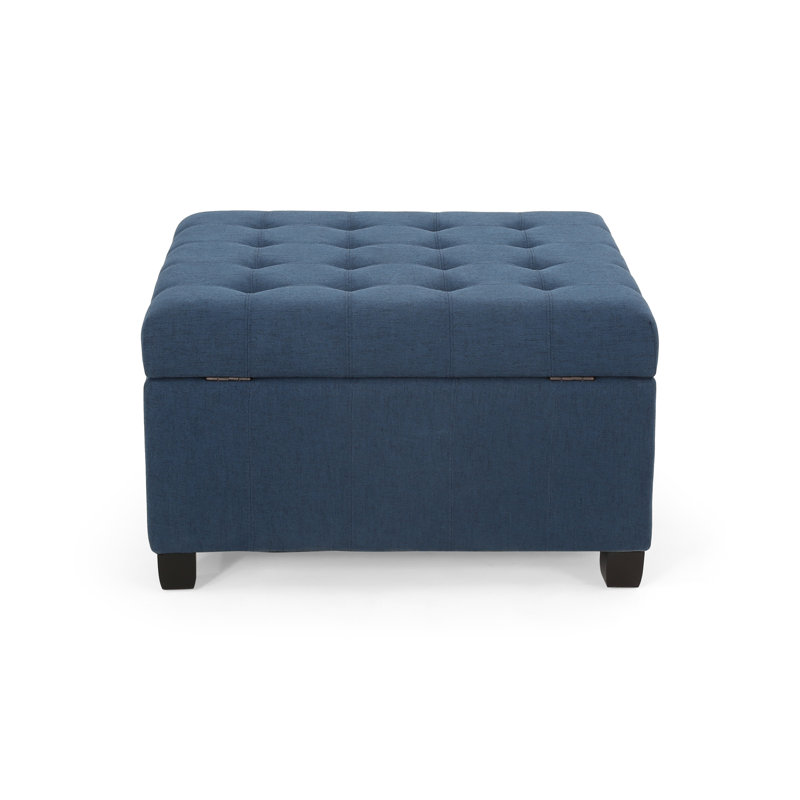 Repose-pieds de rangement capitonné en tissu bleu marine avec beaucoup d'espace de rangement - Mobilier de salon moderne avec pieds en bois de bouleau