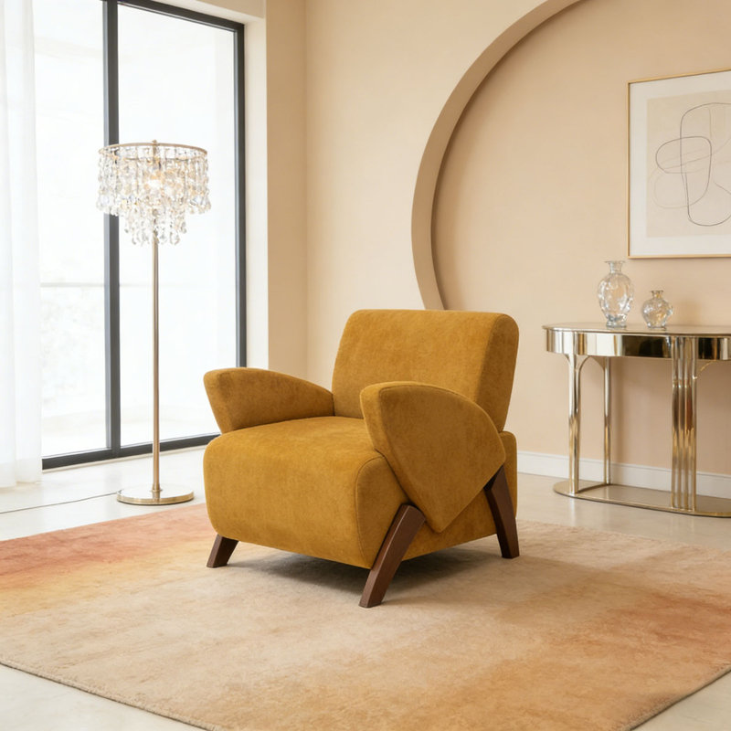 Fauteuil d'appoint en velours 28,15 pouces, Jaune brunâtre