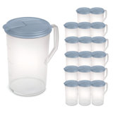 18 Pack 1 Gal Round Pitcher, Flip Lid Drink Dispenser Jug, Washed Blue