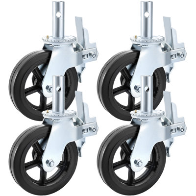 8 Inch Iron Core Polyurethane Swivel Caster With Dual Locking Brake Adjustable Legs 1100LBS Capacity per Wheel