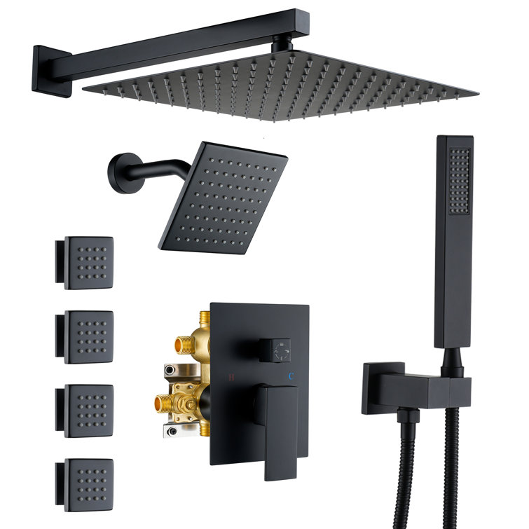 Rainfall Symphony 4-Funtion 12inch Dual Shower Head Shower System with Handheld and Body Jets
