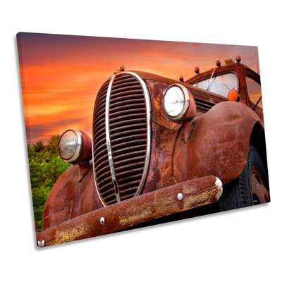 Rusty Old Truck Car Sunset - Wrapped Canvas Print