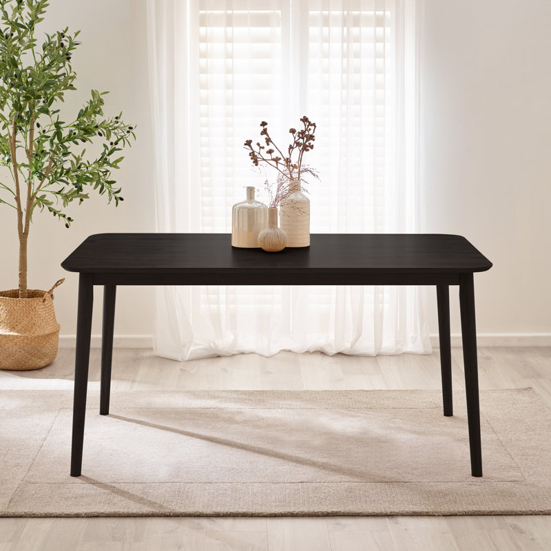 Drea Solid Wood Dining Table - Traditional Rustic Farmhouse Kitchen Style, 74cm H x 150cm W x 90cm D, Black