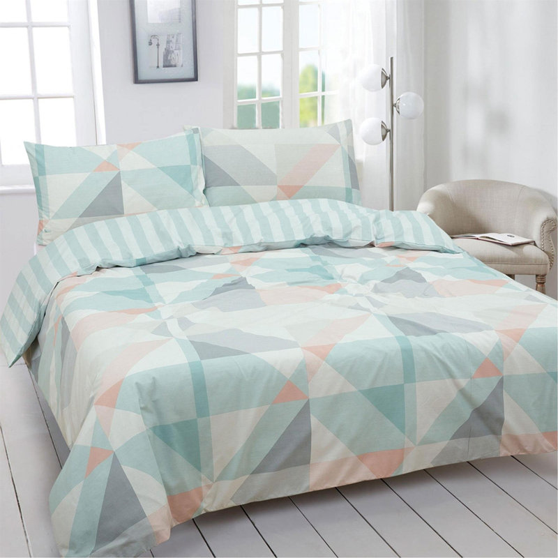 Siobhan Cotton Blend, Polyester Geometric Shapes Duvet Cover Set with Pillowcases, Super King - 2 Standard Pillowcases