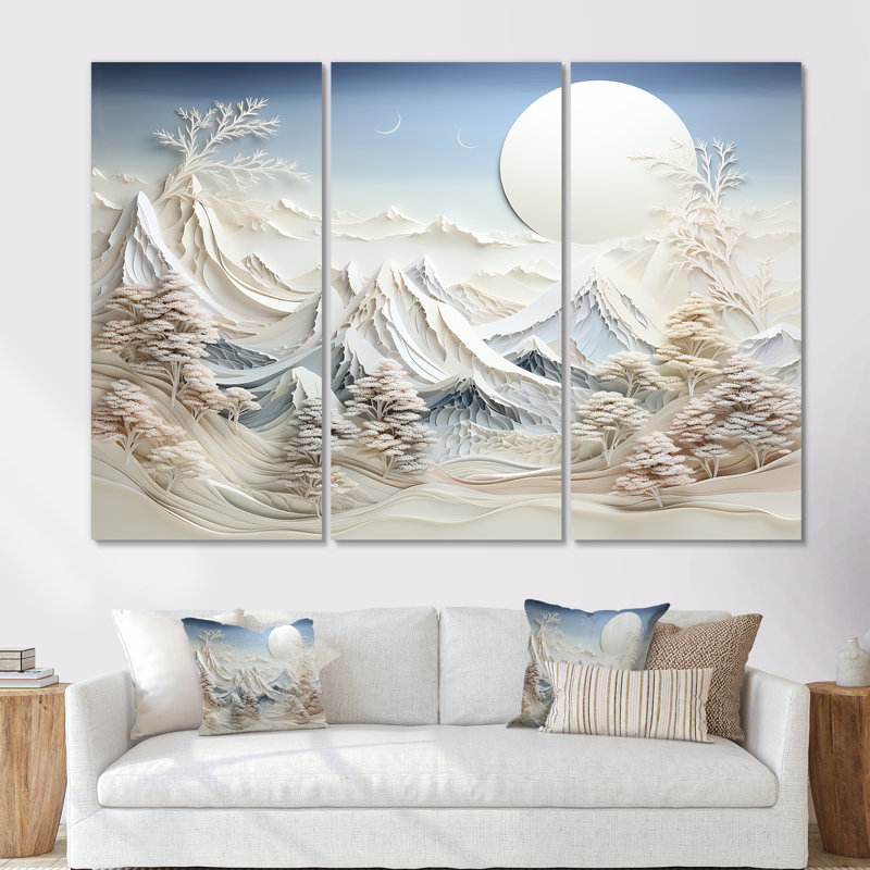 «Abstract Snowy Winter Mountains IV - Abstract Landscape», art mural, Toile tendue, H 40 po x l 61 po x P 1 po