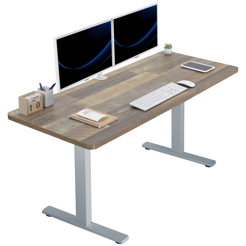 VIVO Single Motor Electric Desk with Push Button Memory Controller, 48.5" H x 60" W x 24" D, Reclaimed Wood/Gray