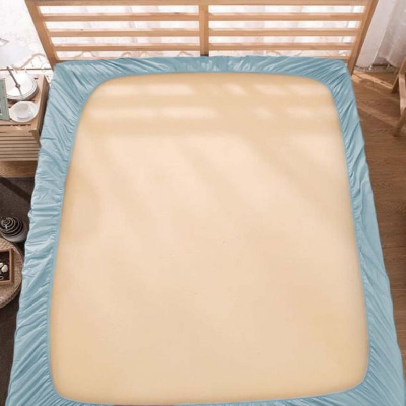 400TC Sateen Solid Cotton Fitted Sheet Fits Upto 10" Deep Pocket, Twin Fitted Sheet, Light Blue