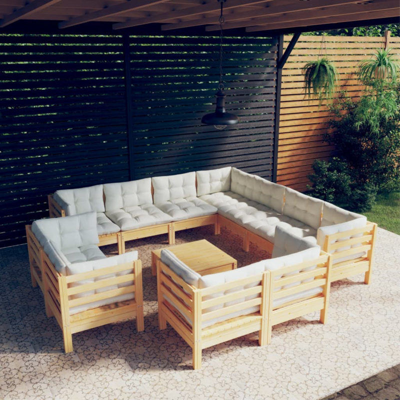 Ensemble de conversation modulaire avec coussins 12 pièces Bornhart, Gris, Naturel