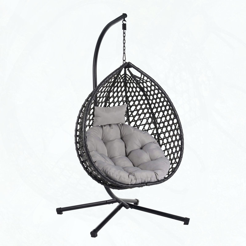 Chaise hamac en HDPE avec support et coussin, Gris, Noir