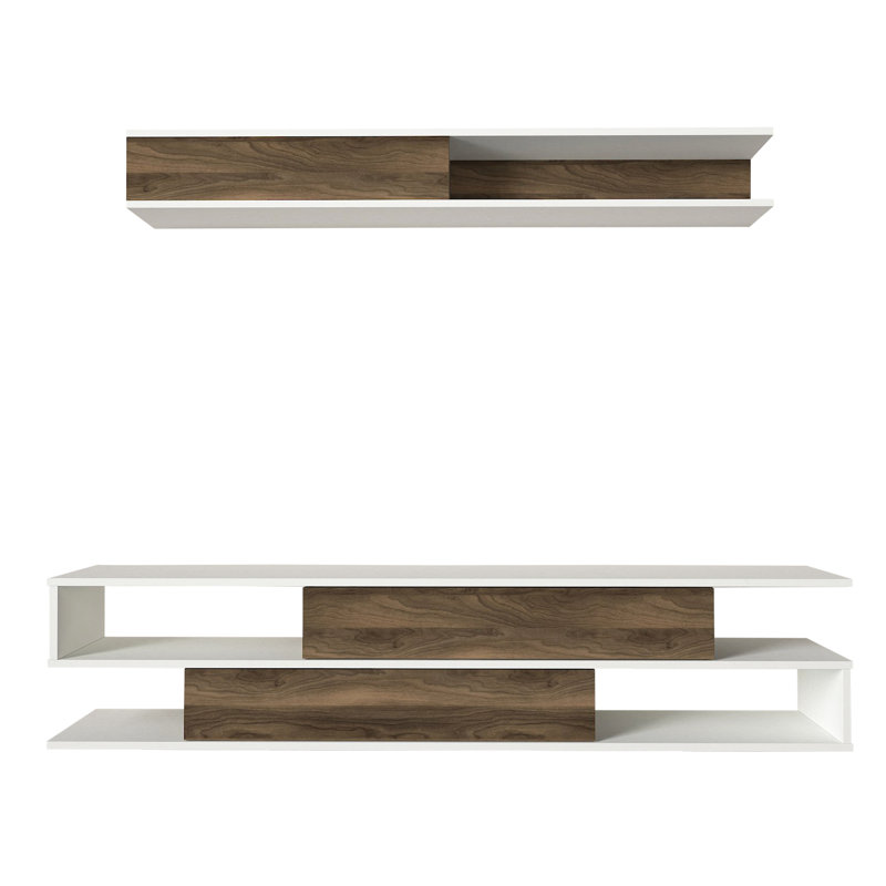 Chantalle Scandinavian TV Unit, White & Walnut, 69.3 x 15.6 x 12.4 Inches | 100% Melamine Coated Particle Board, Thickness: 0.7 Inches | Features Multiple Shelves & Wall-Mountable Design | Perfect for Modern Living Rooms
