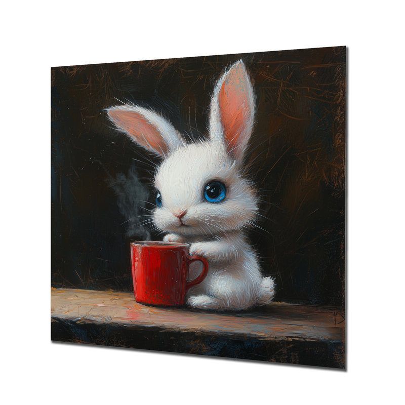 Drôle de lapin ayant un thé III - Lapin, impressions sur métal, H 36 po x l 36 po