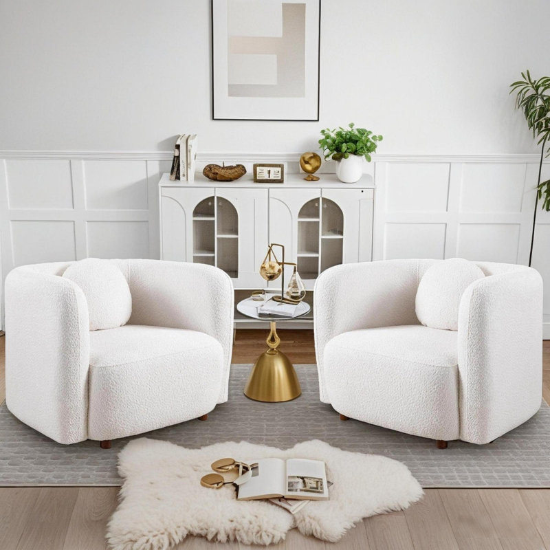 40'' Soft Upholstered Single Sofa Set, Suitable For Living Room And Bedrooms(set Of 2), White