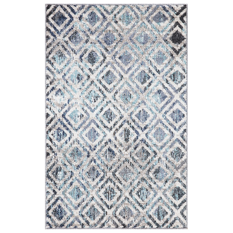 Caedan-Jay Diamonds bleu géométrique usé / bleu décoloré, Rectangle 2 pi 7 po x 4 pi 1 po