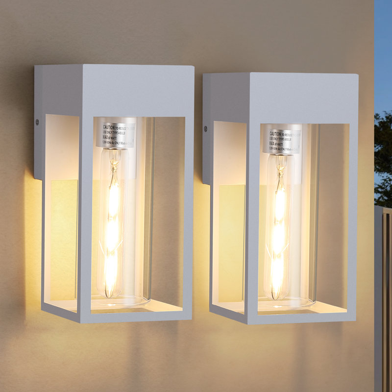 Applique murale d'extérieur imperméable avec verre transparent, paquet de 2 , Blanc