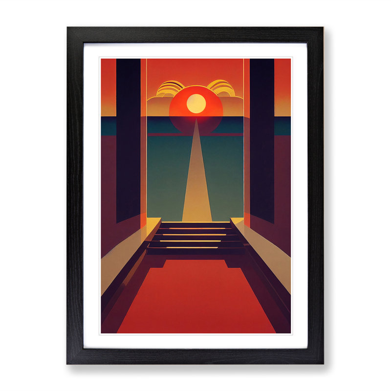 Deco Sunset No.3 - Single Picture Frame Print, 64cm H x 46cm W x 2cm D, Black