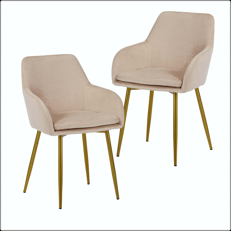 Chaise de salle à manger en velours avec pieds en métal doré - ensemble de 2