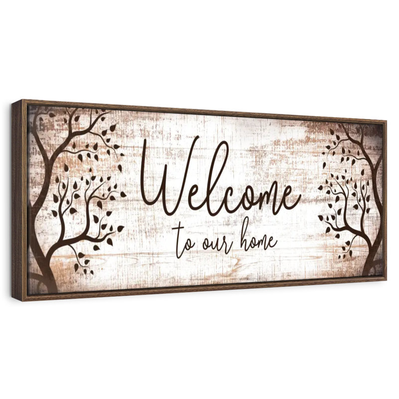 Bienvenue chez nous, typographie I, 28 po x 10 po, Cadre flottant noyer
