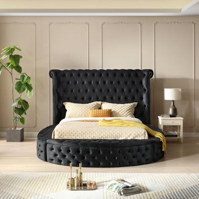 Milah Upholstered Velvet Round Storage bed with Wingbacks