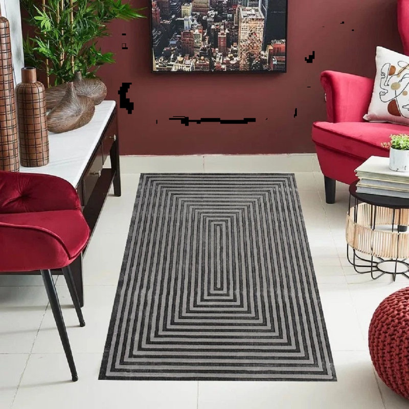 Striped Flokati, Dark Grey, Rectangle 120cm x 170cm