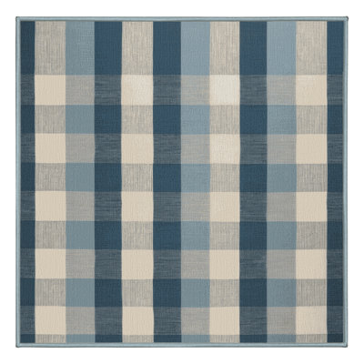 Machine Washable Checkered Blue Area Rug