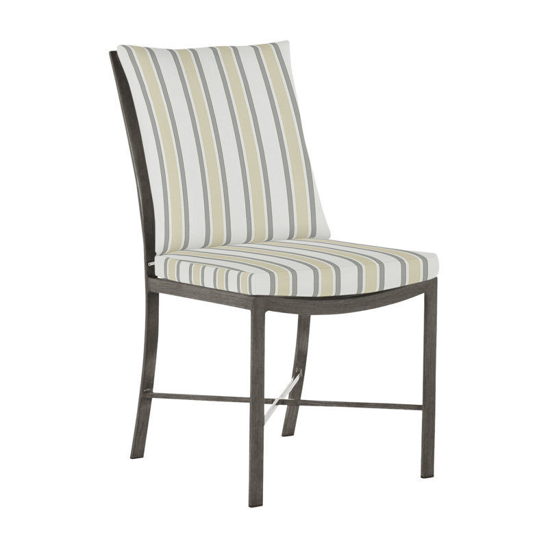 Monaco Patio Dining Side Chair with Cushions, Dove Sunbrella® Linen, No Welt, Slate Gray