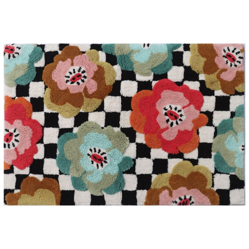 Checkerboard In Bloom Bath Rug