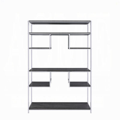 Rustic Grey Oak And Chrome 8-Shelf Bookshelf