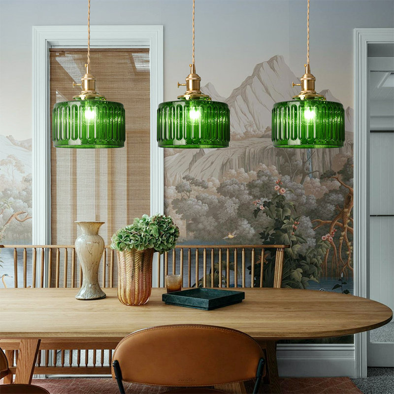 Lampe suspendue en verre avec lustre rétro E27, Vert
