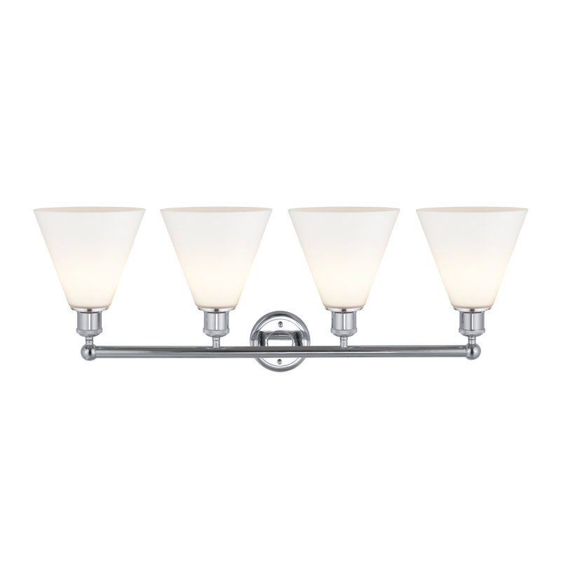 Éclairage de salle de bain à intensité variable à 4 lumières Mallery, Blanc mat, Chrome poli