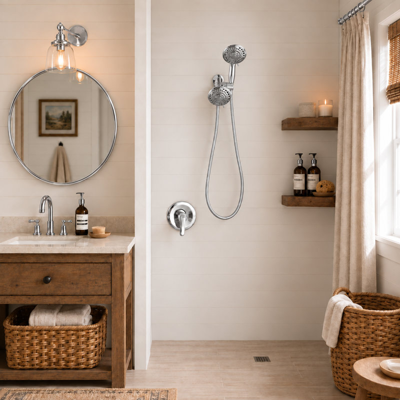 Ensemble de douche double à 6 jets avec douche filtrante, commande à une poignée et valve (1,8 gal / min), Chrome poli