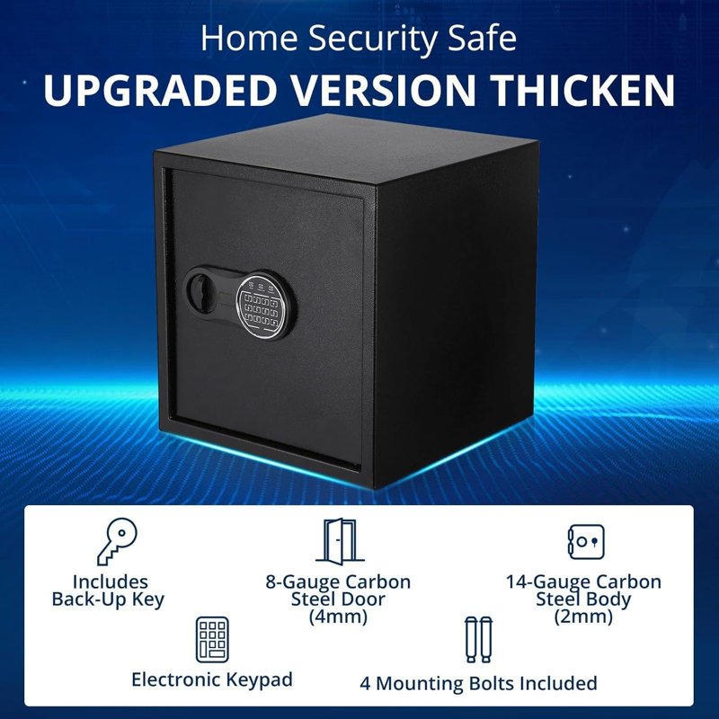 Digital Security Safe Box With Keypad Lock, 14.9" H x 14.9" W x 15.7" D