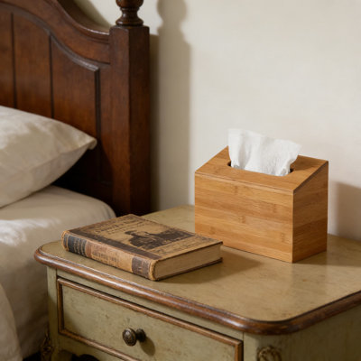 Bamboo Tissue Box Cover For Kleenex Hand Towels, Wall Mountable Or Tabletop Paper Towel Holder With Magnetic Closure, Moisture Resistant Bathroom And Office Tissue Dispenser
