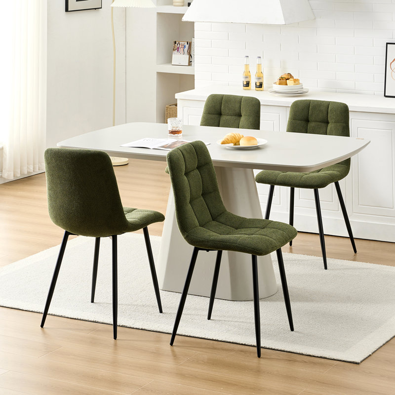 50cm H Upholstered Metal Side Chair, Green, Chenille, 4