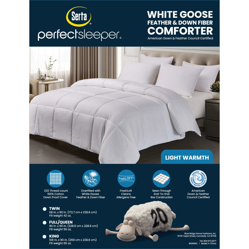 Serta Super Soft 233 Thread Count White Goose Feather And Down Fiber Comforter By Serta Light Warmth Twin, Twin