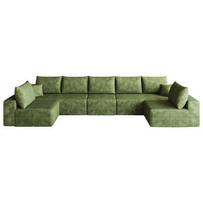Canapé modulaire surdimensionné en nuage 166 pouces, canapé d'angle en velours côtelé en forme de U avec repose-pieds, canapé profond rembourré pour le salon, aucun assemblage requis