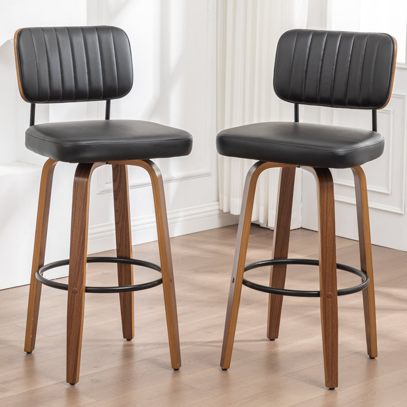 Tabouret de bar pivotant rembourré avec structure en bois, Noir, Tabouret de comptoir (siège d'une hauteur de 26,3