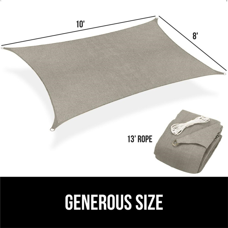 Beige Heavy Duty UV Resistant Rectangle Patio Sunshade Sail, 8' x 10'