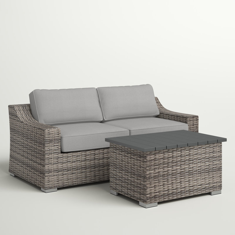 Bowens Wicker Fully Assembled 2 - Person Seating Group with Cushions, Mixed Gray
